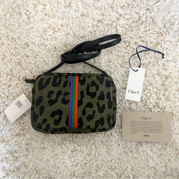 Clare V. Midi Sac Army Pablo Cat Suede Mini Stripes Crossbody Bag NWT - Picture 7 of 7